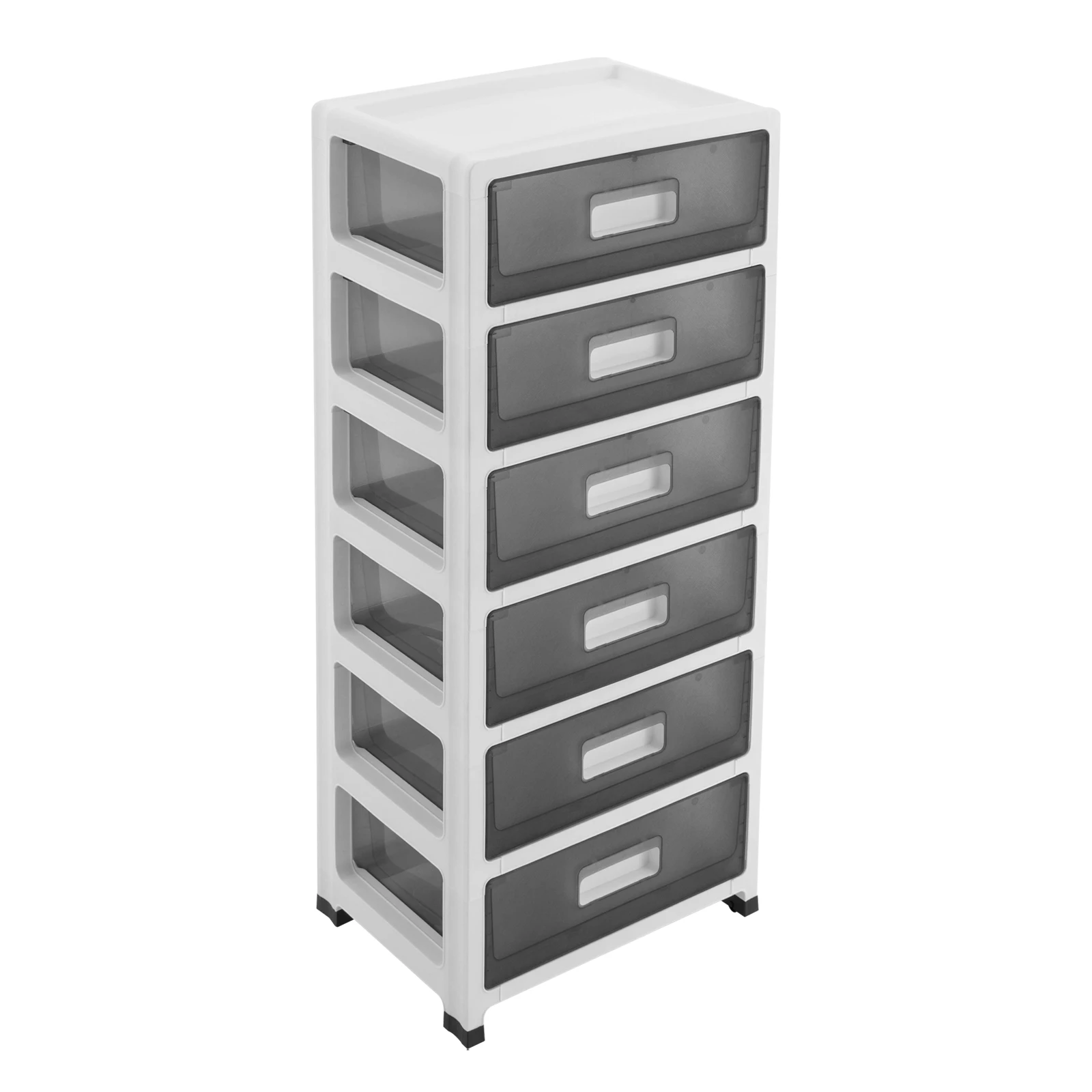 

Desk Apothecary Cabinet – 6 Clear Drawers, Minimalist Black and White Design, Durable PP Material for Storing Books & Cables