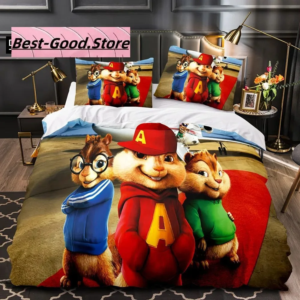 

3D Print Cartoon C-Chipmunk A-Alvin Bedding Set Boys Girls Twin Queen King Size Duvet Cover Pillowcase Bed boys Adult Bedroom