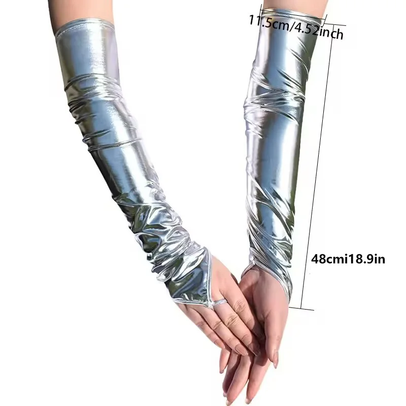 48 سنتيمتر مثير المرأة ورنيش الجلود هوك إصبع قفازات طويلة أكمام أذرع تبريد ملهى ليلي القطب الرقص مرحلة الأداء تأثيري القفازات #6