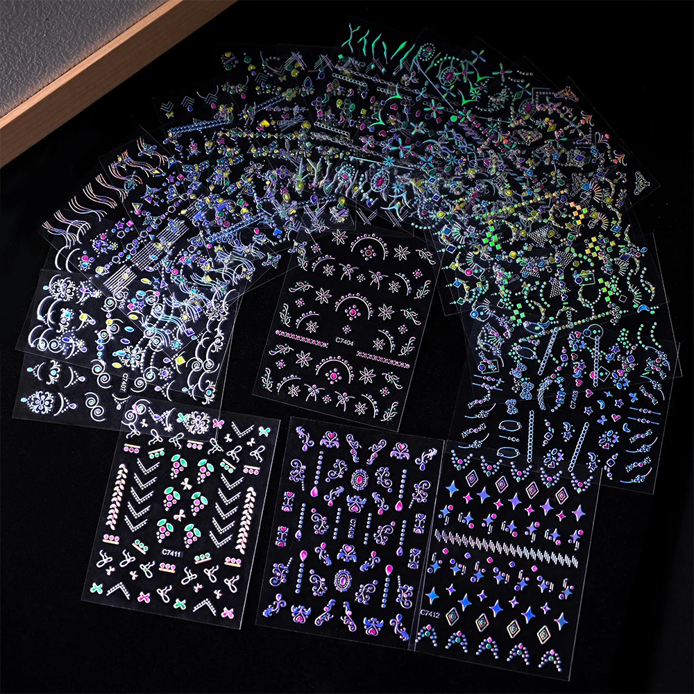

20pcs/Set Laser Silver 3D Jewelry Design Nail Art Stickers Star/Moon/Flowers Shinying Nail Decal Self-Adhesive Manicure Slide #