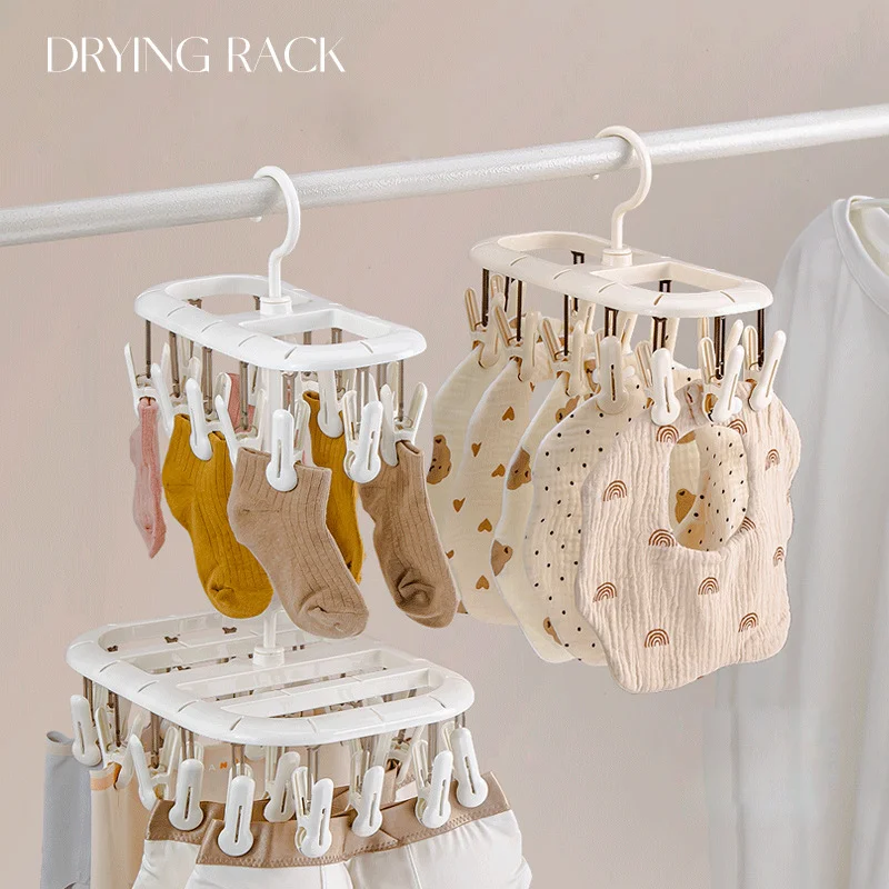 

20 Pegs Clothes Hanger Clips Folding Washing Laundry Drying Rack Socks Underwear Towel Panties Hanger Windproof Dryer Household