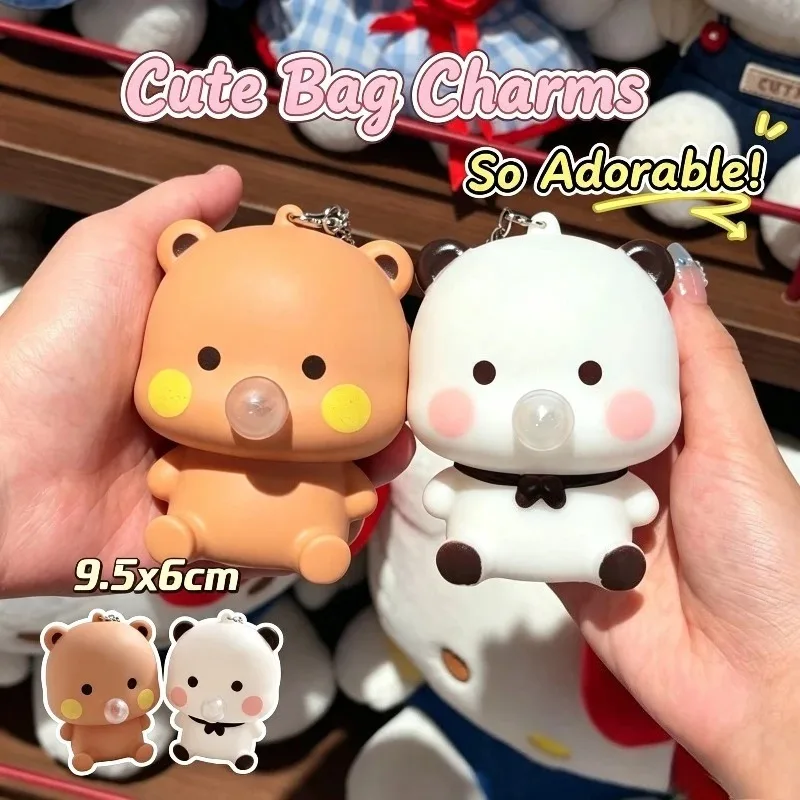 Creative Panda One Two Plushie Keychain Stress Relief Bubble Blowing Cute Hanging Decoration Trendy Toy Animal Shape Plastic ..