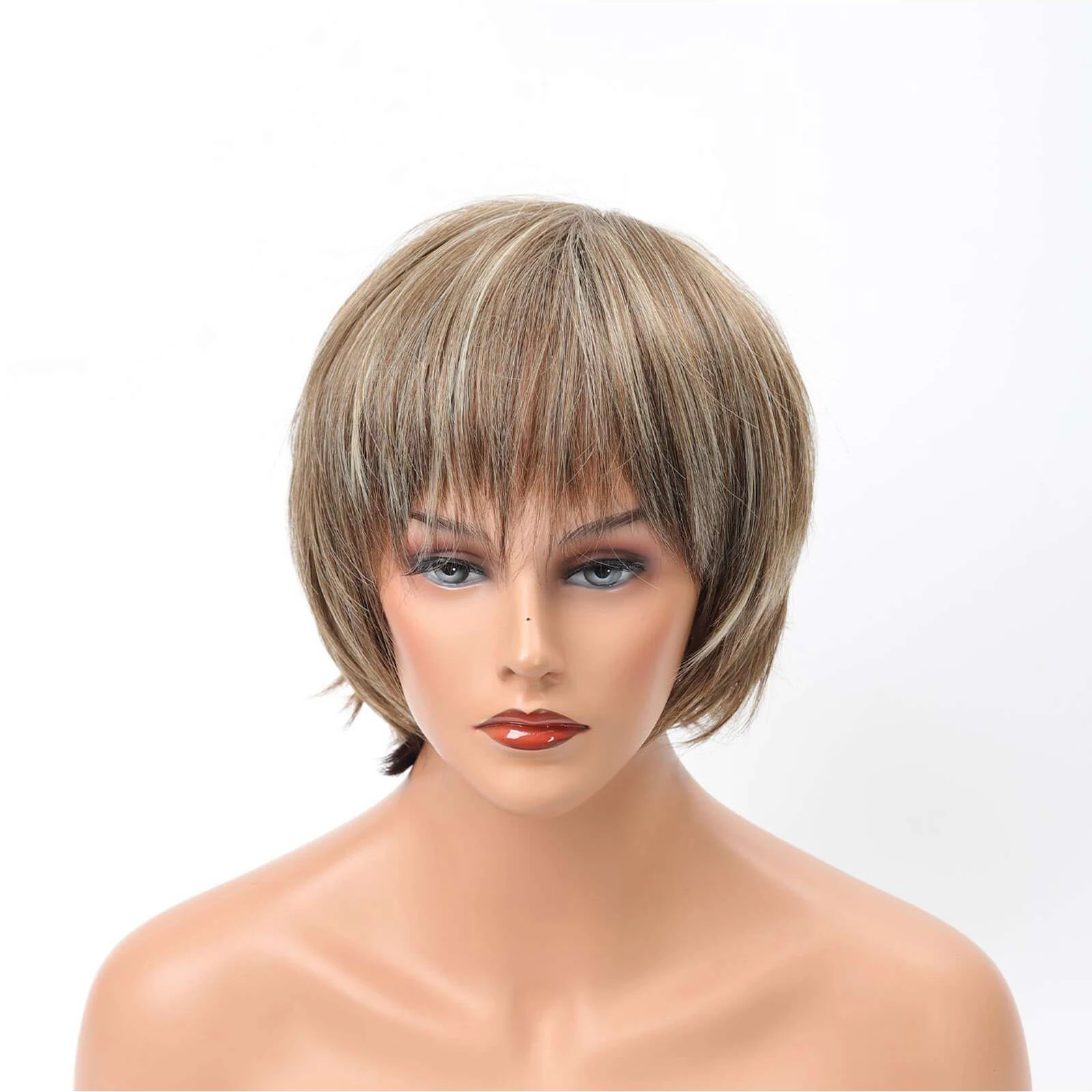 Synthetic Brown Straight Wig with Bangs Women's Brown Highlighted Straight Bangs Wig Comfortable for Party Daily Wear