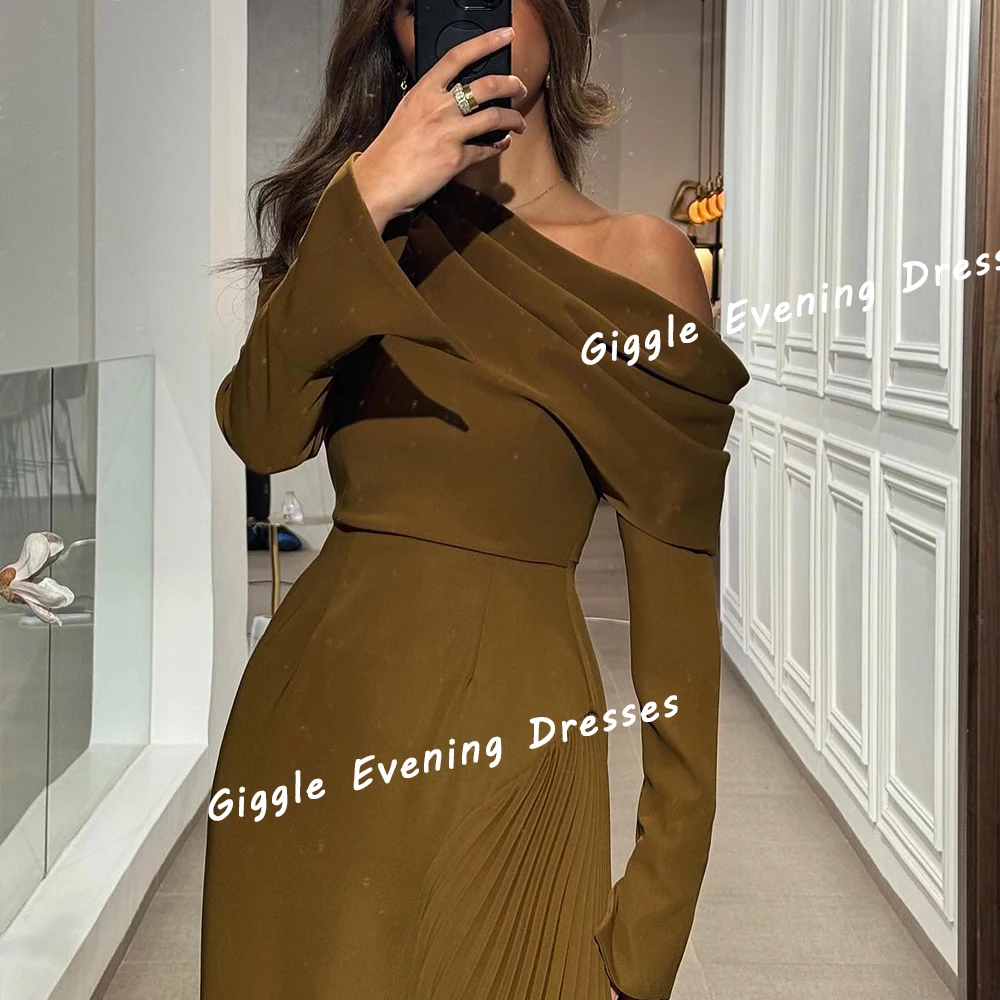 Giggle Crepe One-Shoulder A-Line Ruched Prom Gown Saudi Arab Simple Elegance Ankle-Length Evening Party Dresses for Women 2024