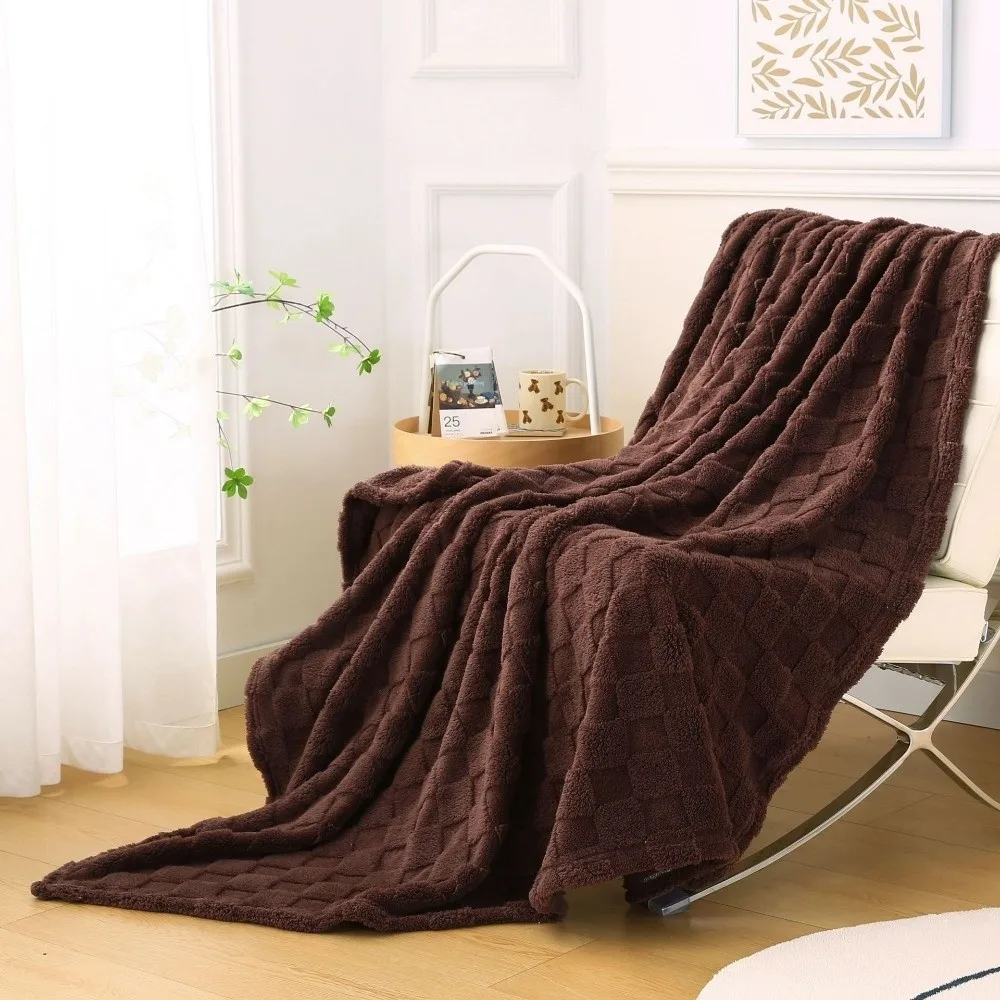 

Travel Blanket Thick Warm Fleece Blanket Soft Solid Color Warm Blanket Square Texture Comfortable Bed Blanket Home Use