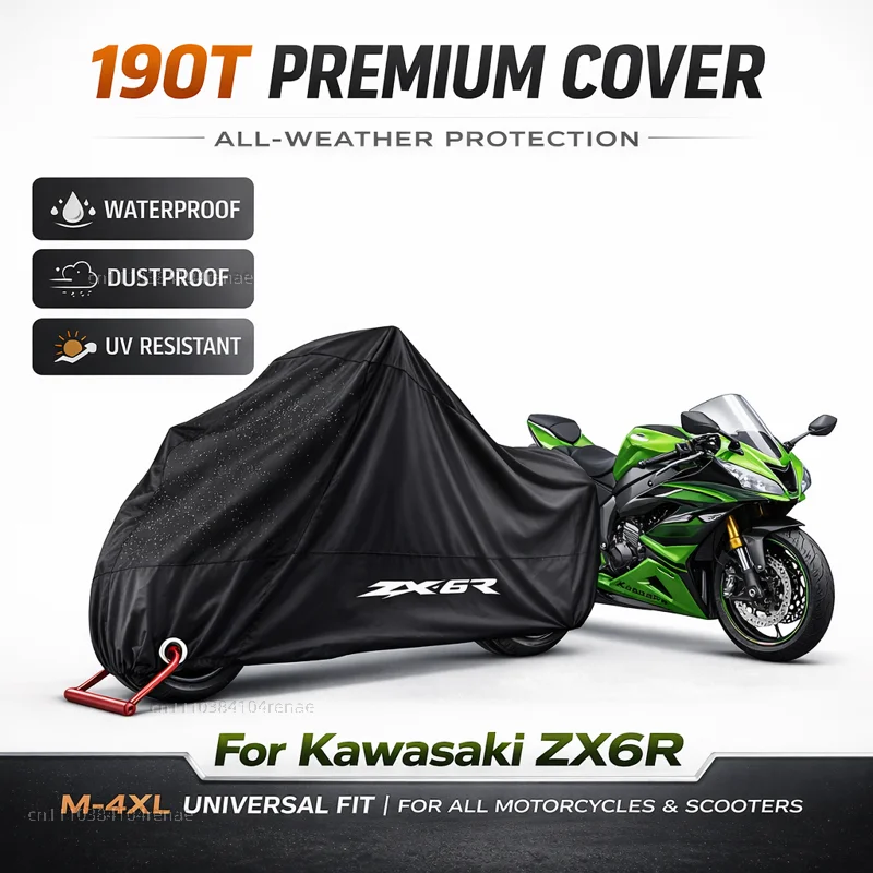 For Kawasaki Ninja ZX6R ZX-6R ZX 6R 2009-2022 190T Motorcycle Cover Waterproof Dustproof UV Protection All Season