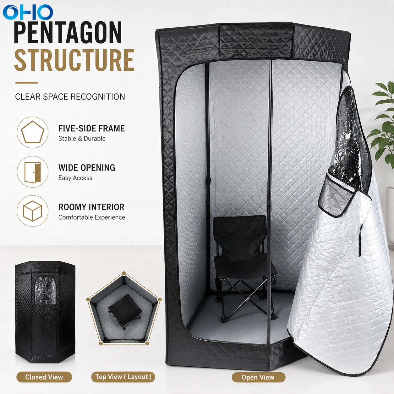 Portable Pentagon‑Shape Hot‑Air Sauna Tent with Digital Electric Heater, 1‑Person Full‑Body for Home Indoor Spa