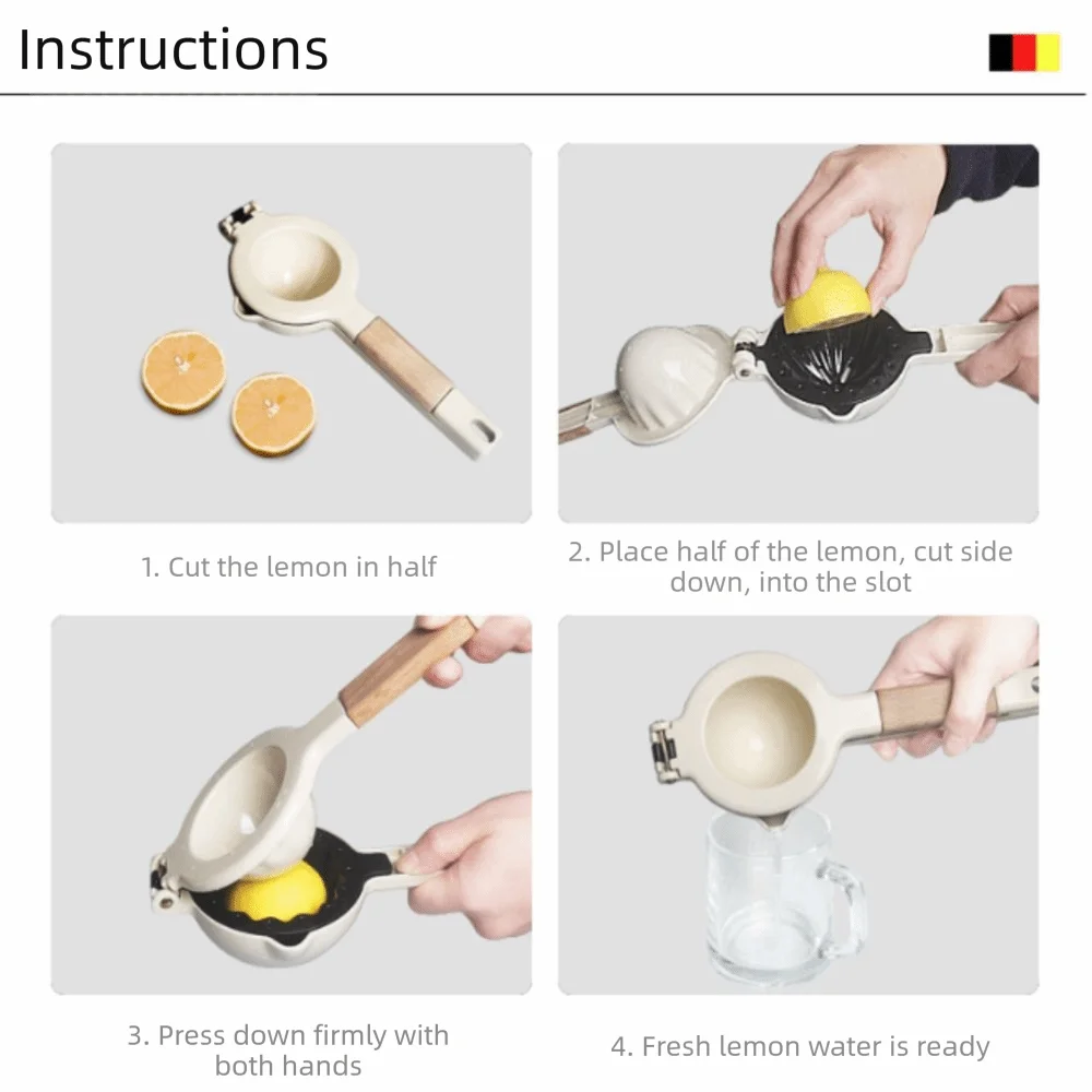 Zinc Ally Wood Handle Citrus Juicer White Ergonomic Design Lemon Squeezer Easy Clean Portable Size Fruit Press Juicer