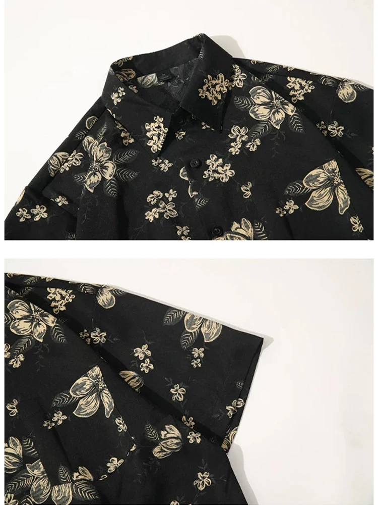 Hawaii Ice Silk Flower Men's Shirt Summer Thin Loose Drapey Half Sleeve Breathable Standard Fit Casual Shirt Polyester Fiber