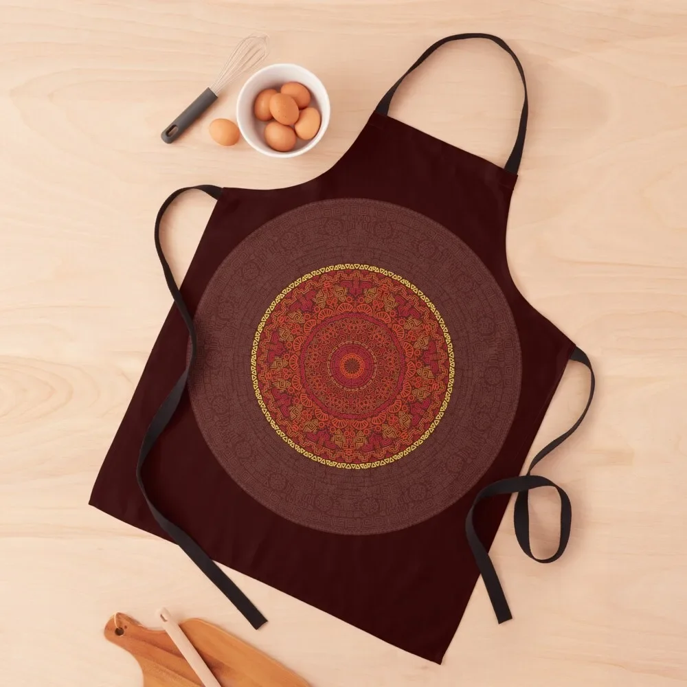 Inca Aztec Inspired Mandala Pattern Apron for women halloween For Cooking with pockets Camping Apron