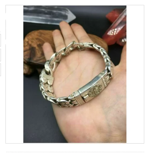 Asian old miao silver hand cast cool statue bracelet jewel giftAsian old miao si