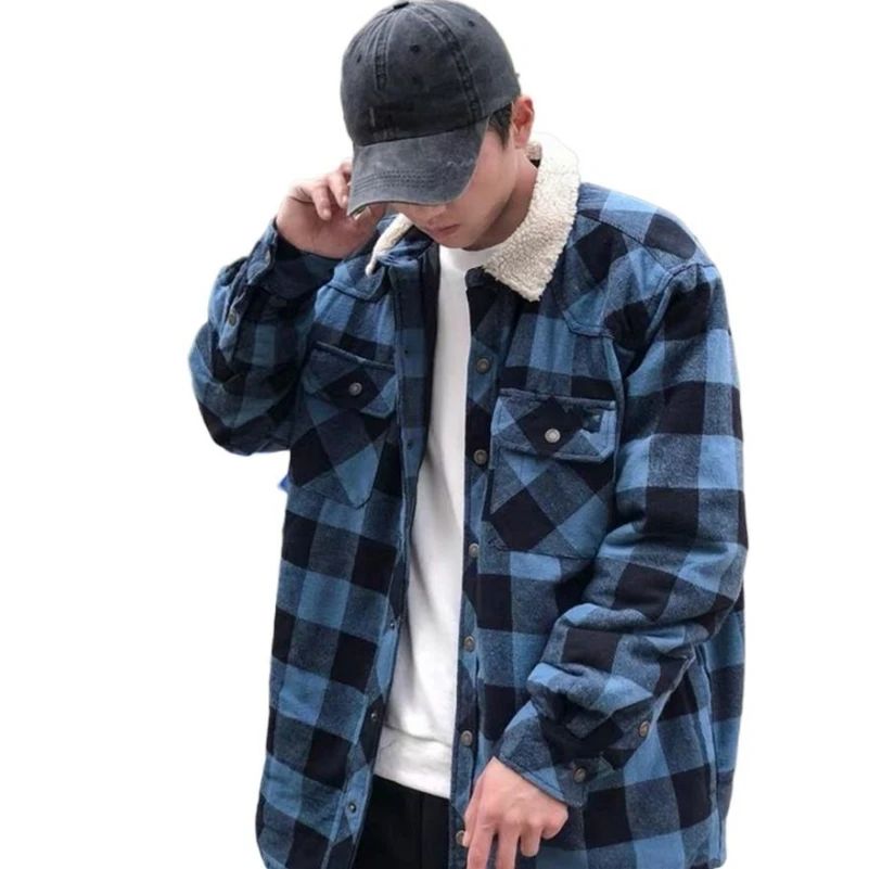 Winter Warm Blouses Men Autumn Tops Coats Camisa Femininas Long-sleeve Thick Velvet Plaid Shirt Flannel Shirts Full Cotton Top