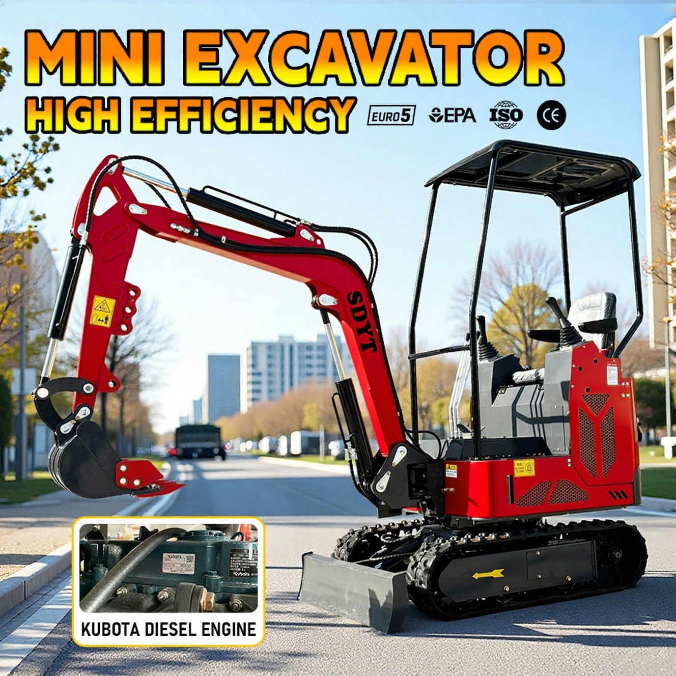 New Kubota Engine Customized Mini Excavator 1.5 Tons High Quality Euro 5 Epa Multi-Purpose Home Mini Excavator