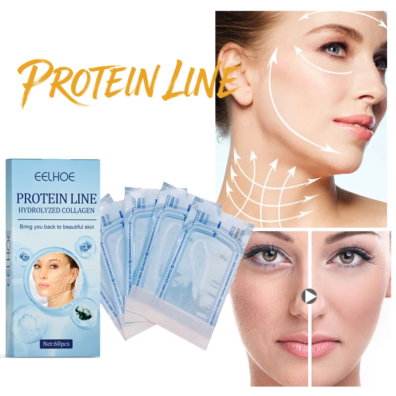 60Pcs Gold Protein Line Fade Wrinkle Firming Facial No Needle Absorbable Smoothing Hydrolyzed Collagen Thread Serum