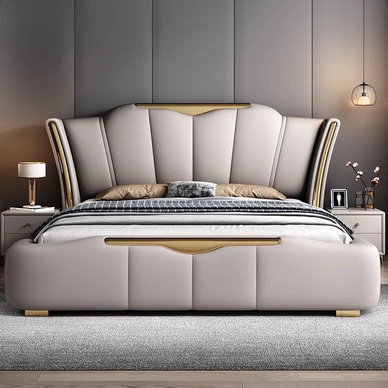 

Full Size Frame Double Bed Modern High Headboard Queen King Grey Double Bed Luxury Modern House Cama De Casal Bedroom Furniture