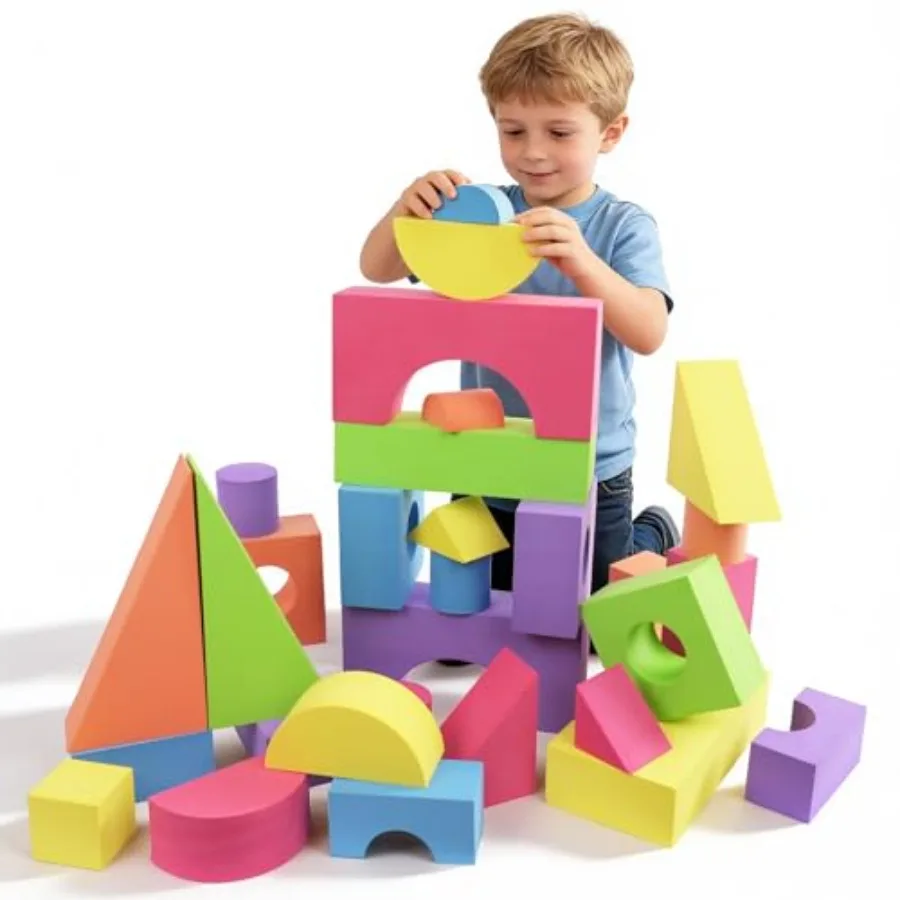 

Large Building Foam Blocks for Toddlers: EVA Stacking Foam Building Blocks Toy Set, Blue, Non-Toxic Washable Early Learning Con