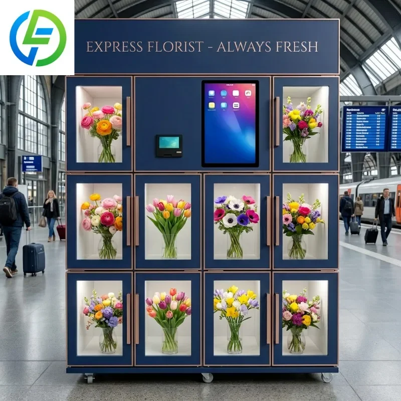 Refrigerated Automated Flower Vending Machine Smart Self-Service Bouquet Locker Kiosk Touch Screen Credit Card Payment