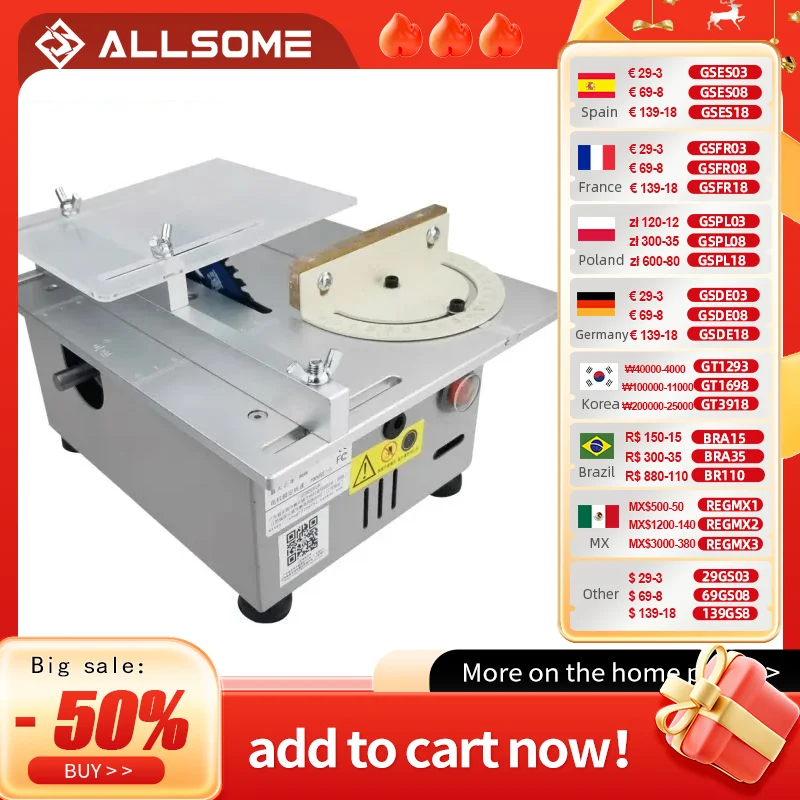 ALLSOME T4 Mini Table Saw Handmade Woodworking Bench Lathe Electric Polisher Grinder DIY Circular Cutting Saw Blade