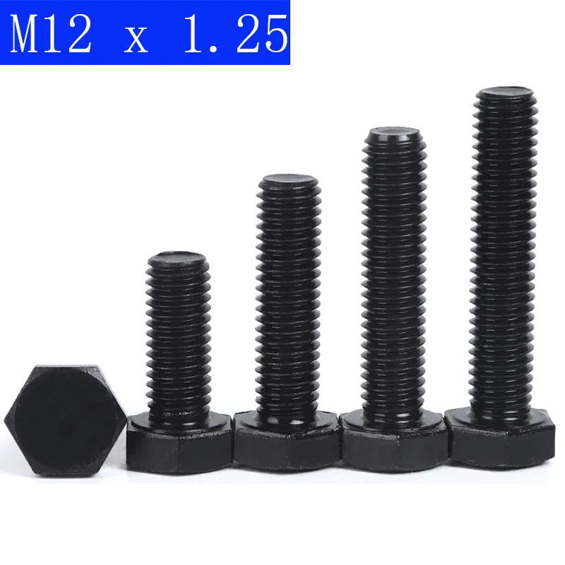 M12 x 1.25   ( 12mm ) Fine Pitch Hex Cap Bolts / Screws, 8.8 Alloy Steel Thread Metric Tap DIN 933 ISO 4017