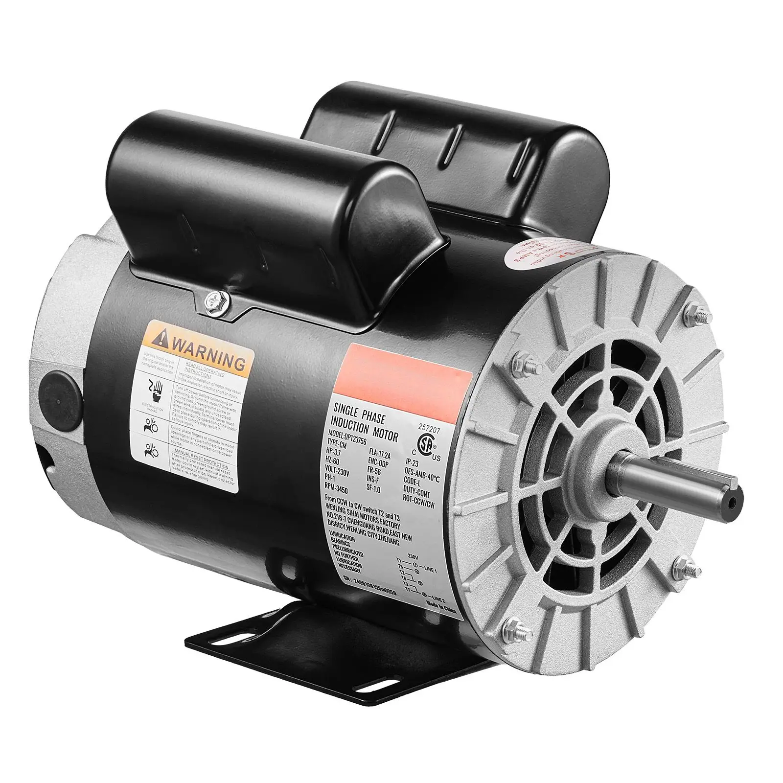 3.7HP Air Compressor Motor, 3450RPM Electric Motor, 230V 17.2 Amps, 5/8