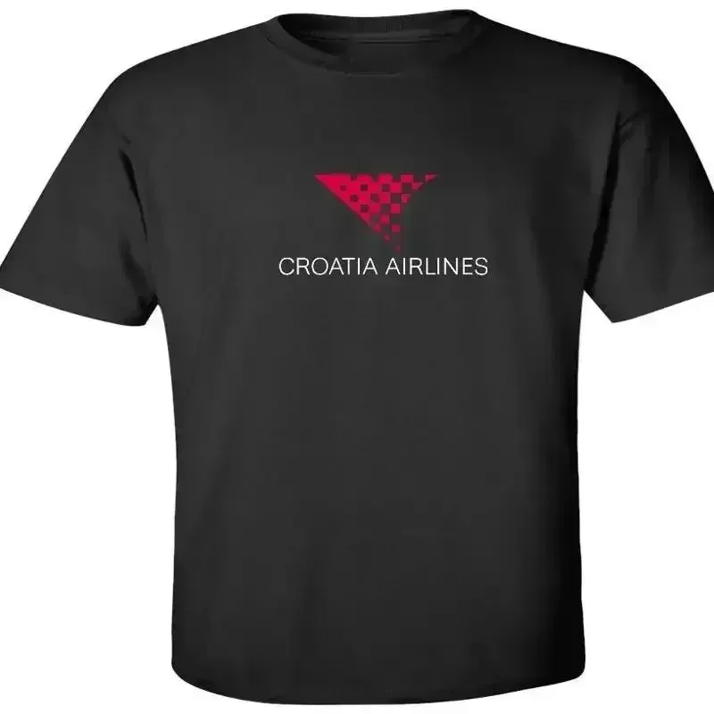 Croatia Airlines Red White Logo Croatian Aviation Black Cotton T shirt