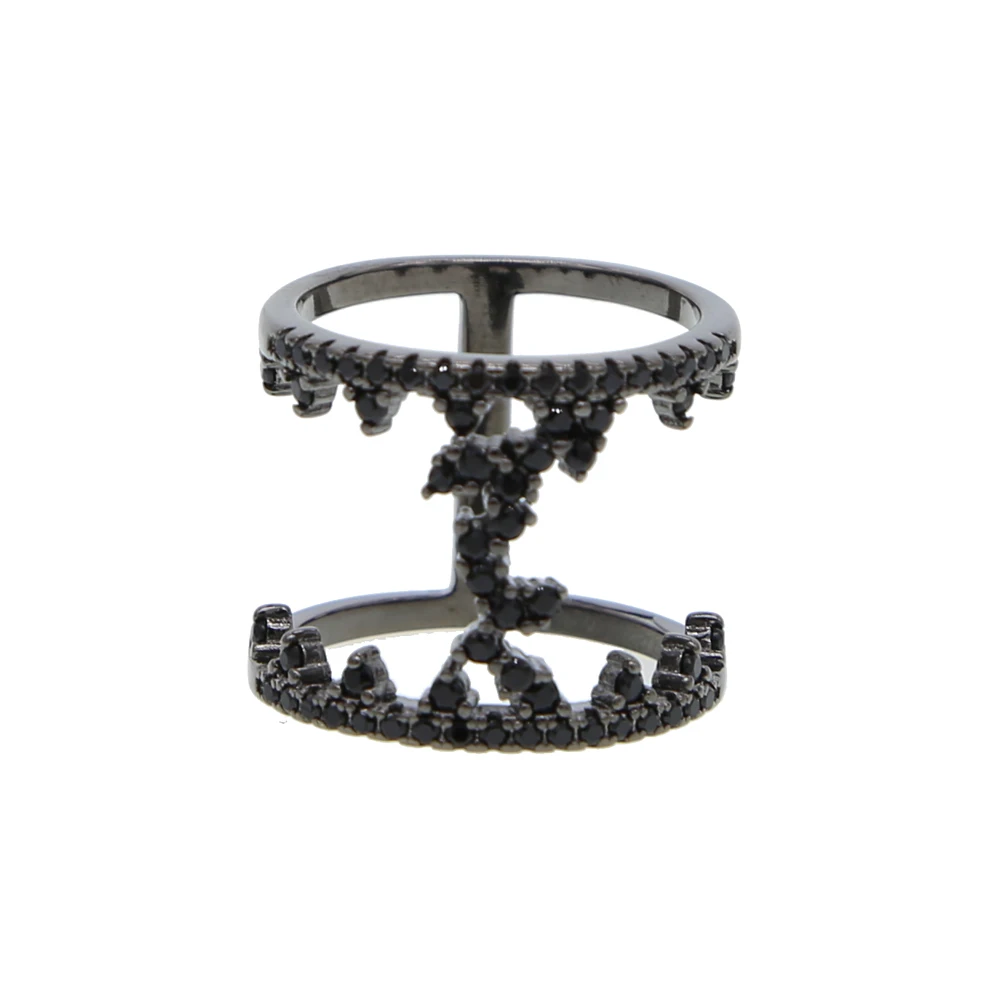 black silver color white black cubic zirconia high long H rings full cubic zirconia sparking bling ladies new finger ring