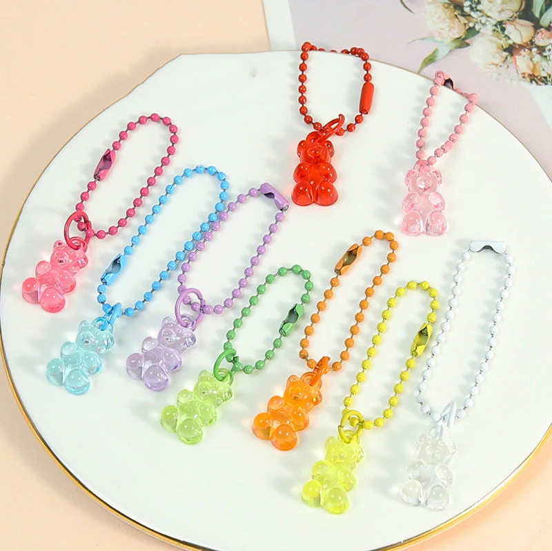 Cute Bear Keychain Acrylic Candy Color Animal Pendant Chain Keyring for Kids Handbag Decoration Jewelry Friendship Gift