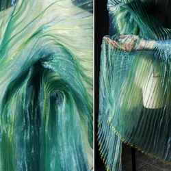 Gradient Blue Mermaid Ji Eugen Yarn Double Color Pleated Water Light Reflective Yarn Dress Dress Designer Fabric