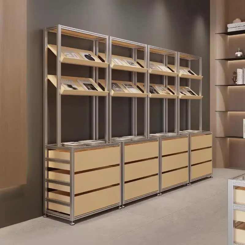 Birch Aluminum Profile Display Cabinet Exhibition Bookshelf Product Sample Storage Shelf Floor-to-Floor Multi-layer Cabinet
