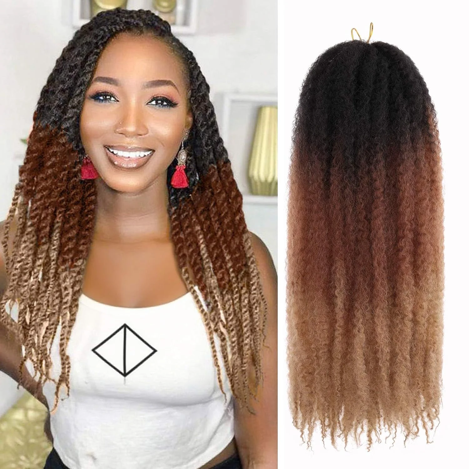 Marley Twist Braiding Hair 18/24 Inch Marley Twist Hair Long Cuban Twist Hair Afro Kinky Curly Twist Crochet Hair Synthetic