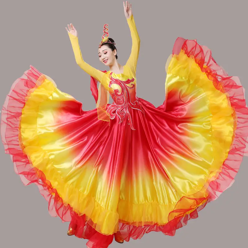 Nieuwe Opening Dance Big Swing Rok Gradiënt Flamenco Lange Rok Jurk Spaanse Stierengevechten Performance Kleding Voor Vrouwen Dl6123