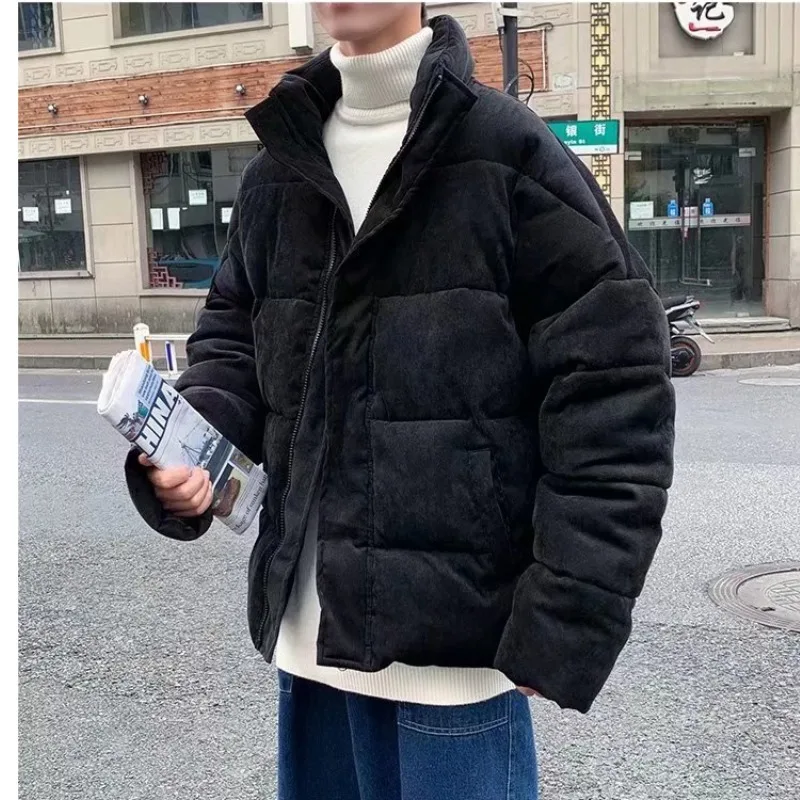 Parkas Men Casual Baggy Retro Daily Winter Warm Stand Collar Pocket Simple Solid Color Japanese Style Unisex Fashion Streetwear