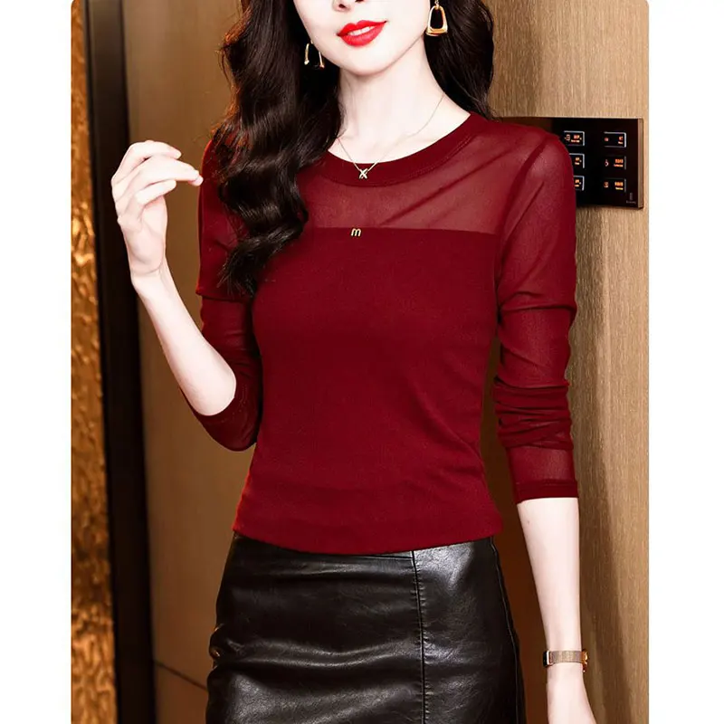 

Women Clothes Spring Fashion Simplicity Solid Color O-neck Long Sleeve T-Shirt Women's Elegant Temperament All-match Casual Tops