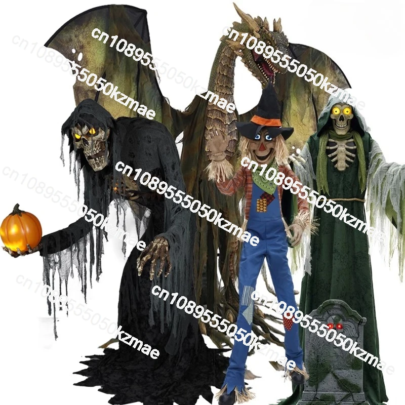 

Анимированный скелет на Хэллоуин - электрический движущийся призрак в натуральную величину 180 см с датчиком звука, страшный декор для дома с привидениями