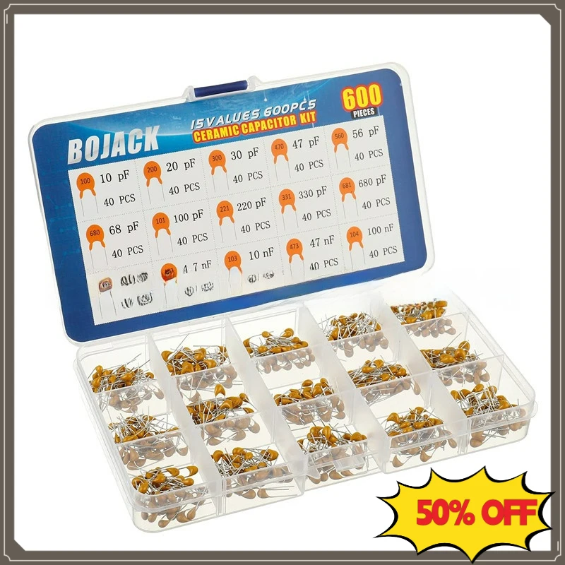 600Pcs 15 Kinds Specification Ceramic Capacitor Combination Kit 10pF To 100nF MLCC Capacitor Assorted Set For Electronic Repair