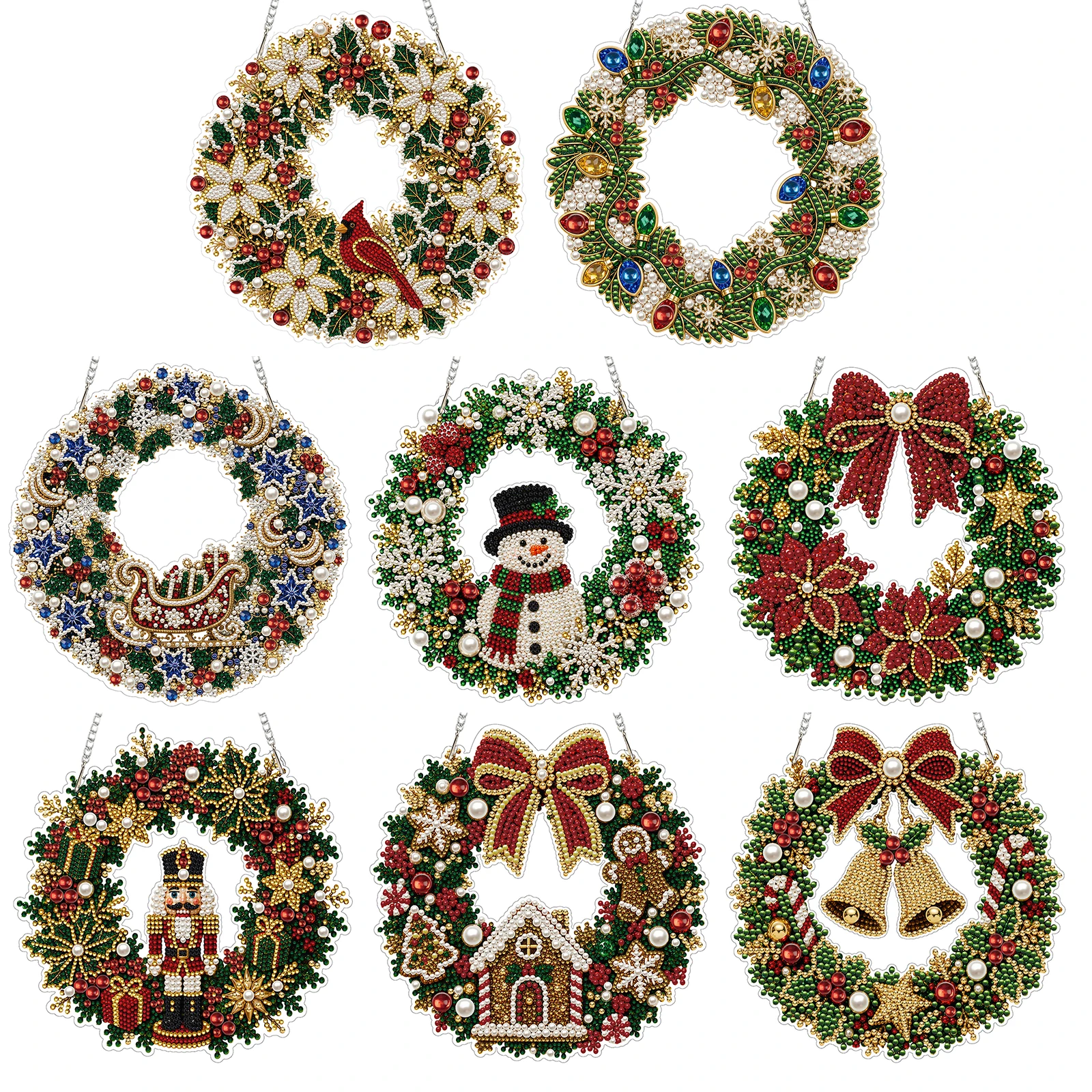 DIY Christmas Wreath Diamond Art Kit LED Lights Double Sided 9.84in Holiday Door Wall Hanging Ornament
