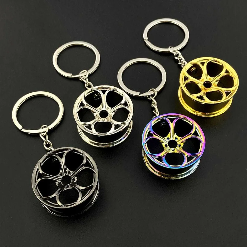 

Car Modification Hubcap Keychain Accessory Five Lotus Hubcap Alloy Parts Metal Key Ring Chain Creative Gift for Friend