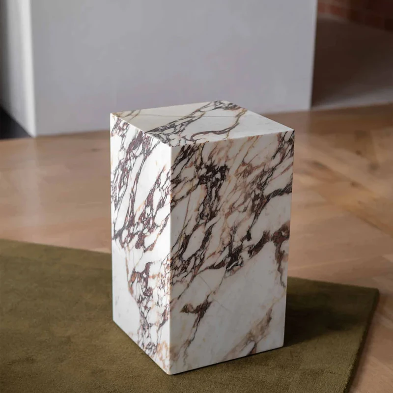 #Contemporary Natural Marble Side Table Geometric Solid Cube Pedestal Luxury Calacatta Viola Stone Modern Home Decor End Table