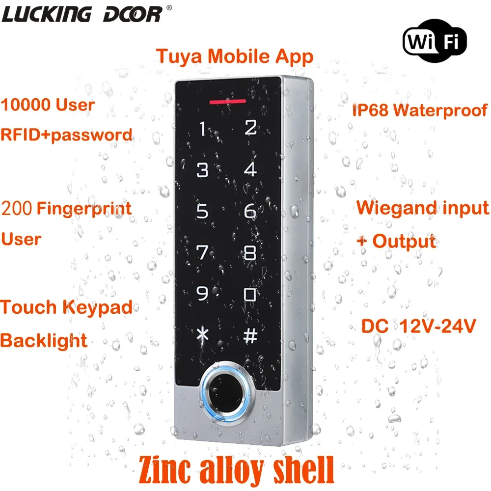 

IP68 Watreproof Wifi Tuya APP Access Control Card Reader 125Khz RFID Card 10000 User Touch Numeric Keypad Access Control System