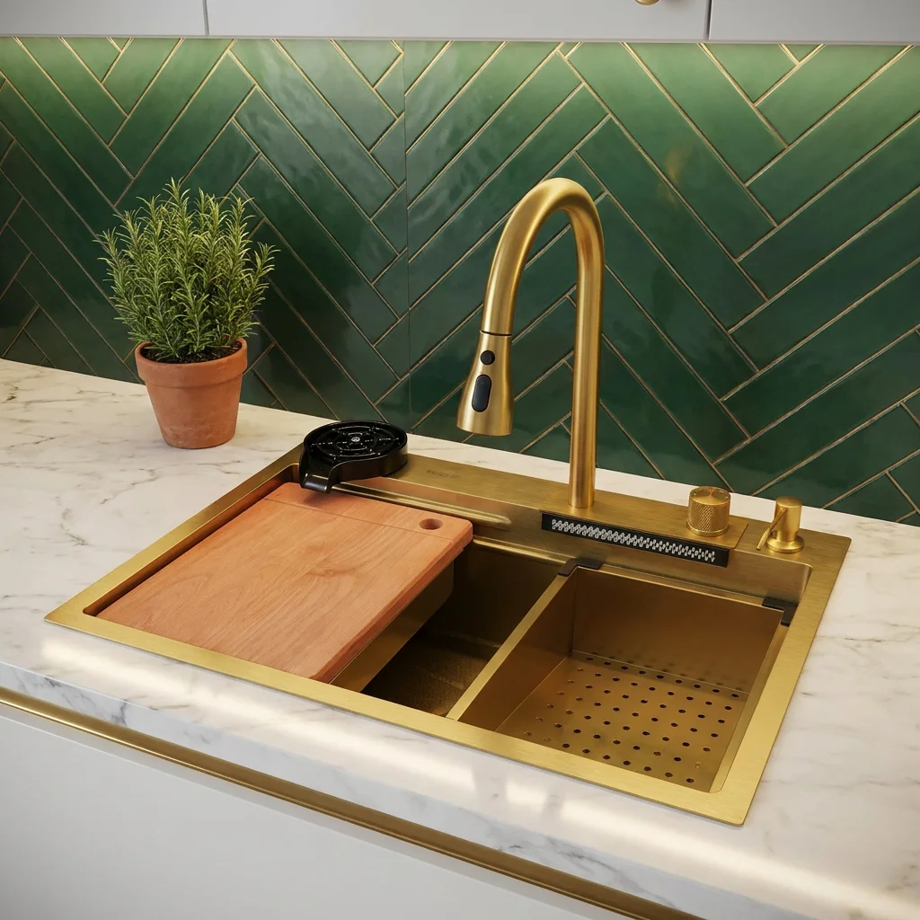 New Trend Edition Smart LED Digital Display Kitchen Sink Multifunction Modern Waterfall Stainless Steel Smart Kitchen