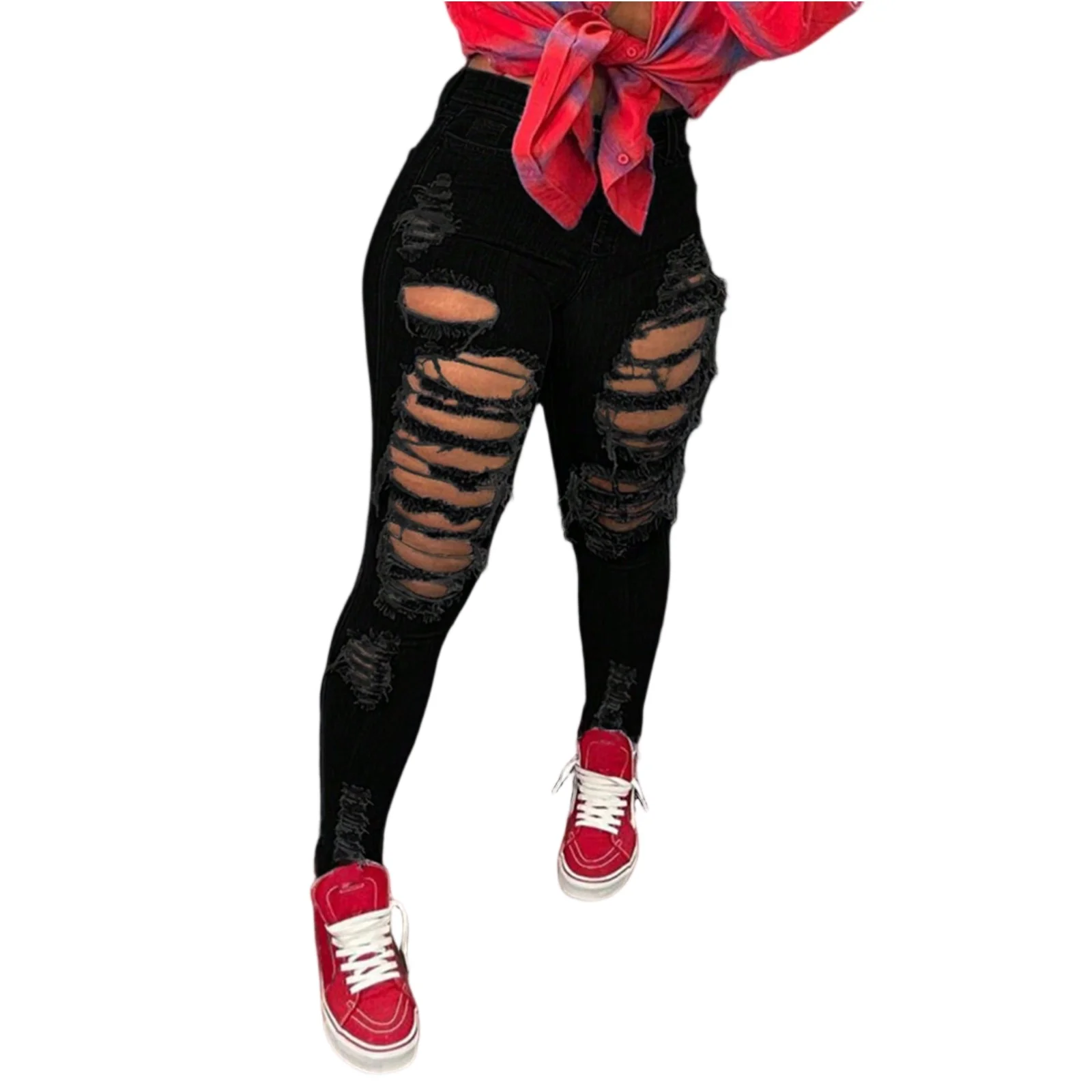 

Ретро рваные дизайнерские джинсы женские однотонные с высокой талией сексуальные тонкие однотонные брюки сексуальные джинсовые брюки-карандаш брюки джинсы