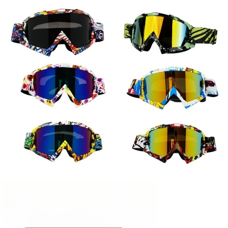 

2025 New Water Transfer Print Goggles, Motocross Ski Snow Anti-Fog Windproof, UV Protection Multi-Sport Helmet Compatible