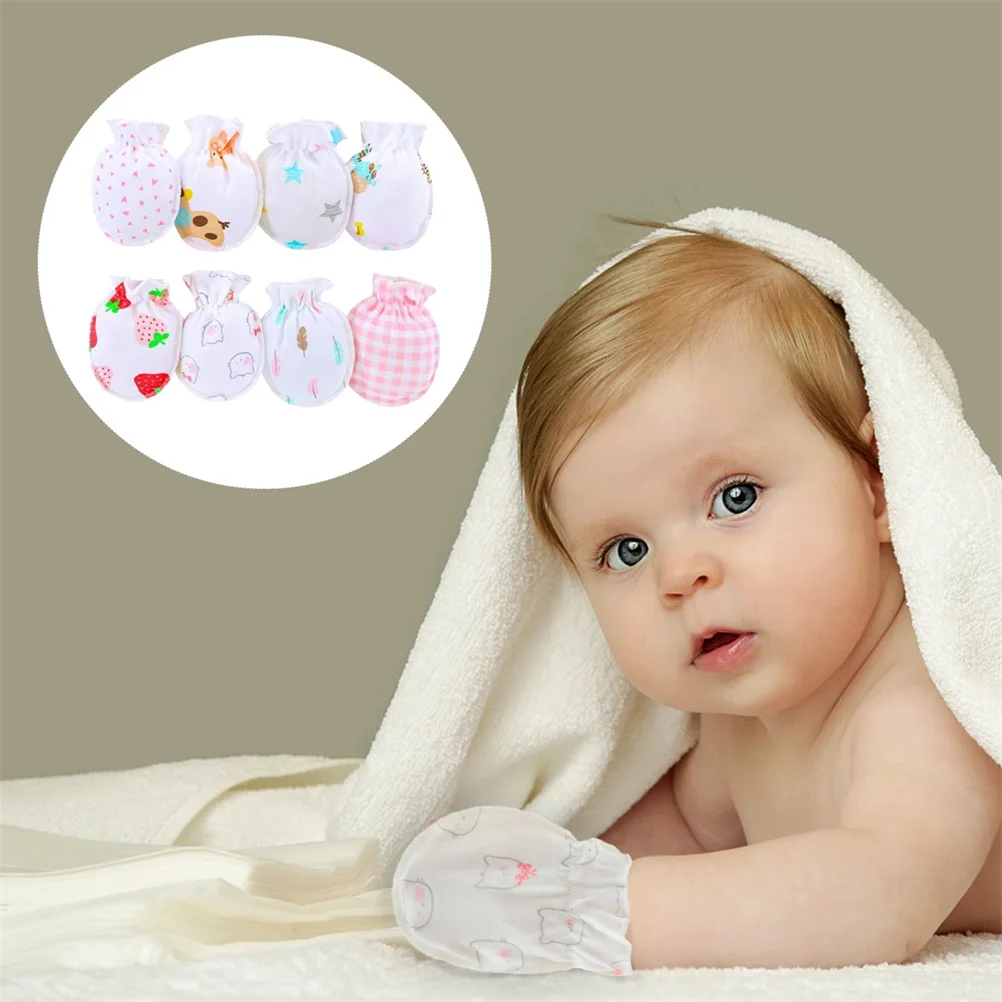 

8pcs Anti-Scratch Gloves Infant Cotton Mittens Newborn Hand Protectors No-Scratch Face Protection Soft for Newborns