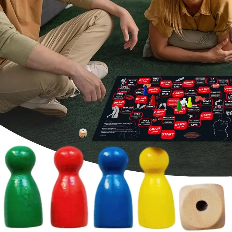 Board Game Pieces Wooden 4 Chess Pieces Game Pawns with 1 Dice Board Game Accessories  Portable Checkers Components for Family