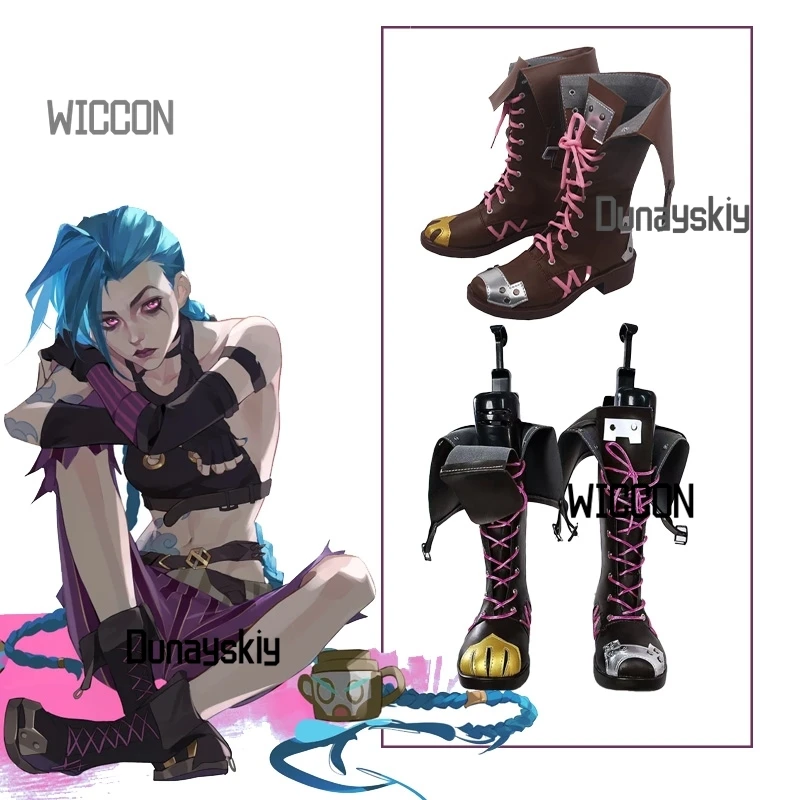 

Jinx Cosplay Props Black Pu Brown Boots Shoes Cool Kawaii Y2k Jirai Kei Warm Halloween Christmas Party