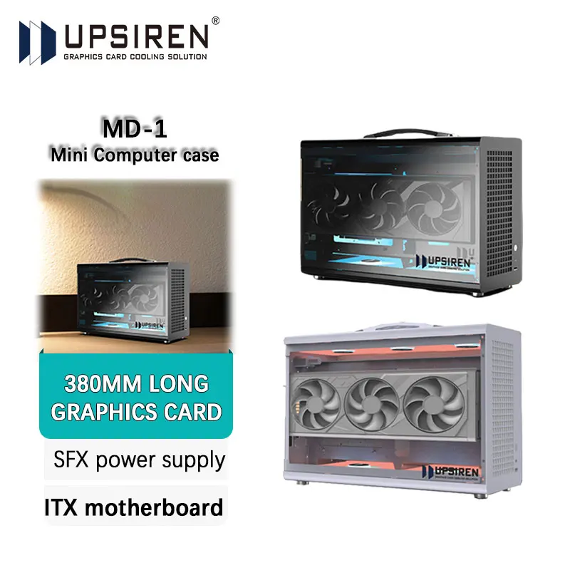 UPSIREN MD-1 ITX Computer Case，Support SFX Power Supply/ITX Motherboard/Graphics Card（L） ≤380mm/Side-Transparent Portable Case