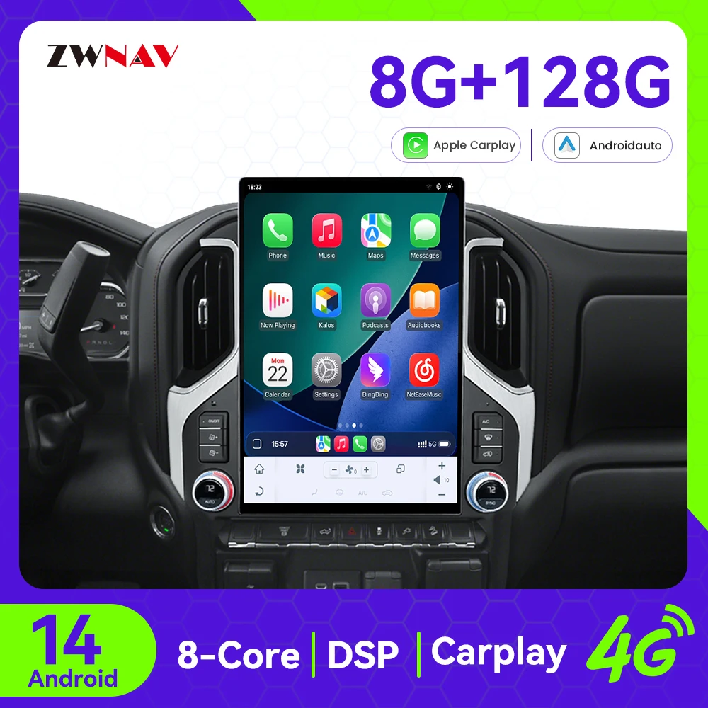 

Carplay Car Radio 15.6 inch For Chevrolet Silverado/GMC-Sierra 2019-2022 Android 14 GPS Navigation Multimedia Player Head Unit