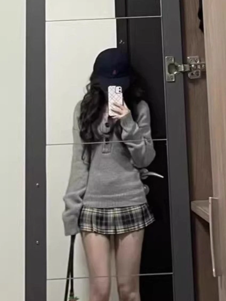 

New Autumn Sweater Grey Long Sleeve Knitted Tops Women Spice Girls Chic Slim Pullover Top Fashion Casual Sweaters Outfits Winter