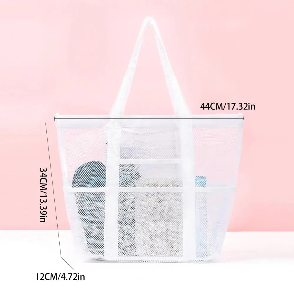 63*39 سنتيمتر شبكة حقيبة شاطئية مع سستة سعة كبيرة شبكية حمل طوي مقاوم للماء الرمال واقية التجفيف السريع حقيبة لحمام السباحة مع جيوب #6