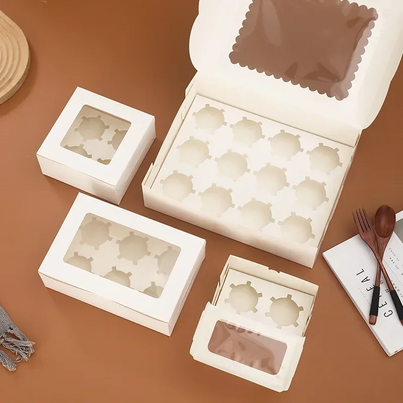 5pcs 2/4/6/12 Cups Muffin Cupcake Box With Window Wedding Party Favor Cookie Baking Cake Boxes And Packaging Dessert Container view 3